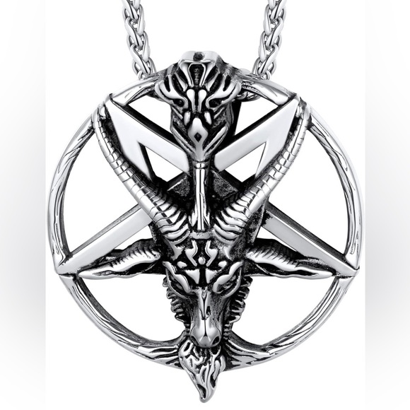 Stainless Steel Baphomet Goat Head Pendant & Necklace - Picture 1 of 6